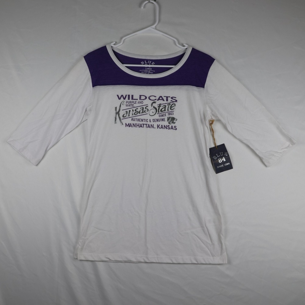 NWT Blue 84 Shirt Large White Metallic Silver Kansas State Wildcats 1/4 Sleeve